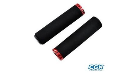 Poignee vtt lock on simple mousse confort rouge avec bouchon 130mm  pr