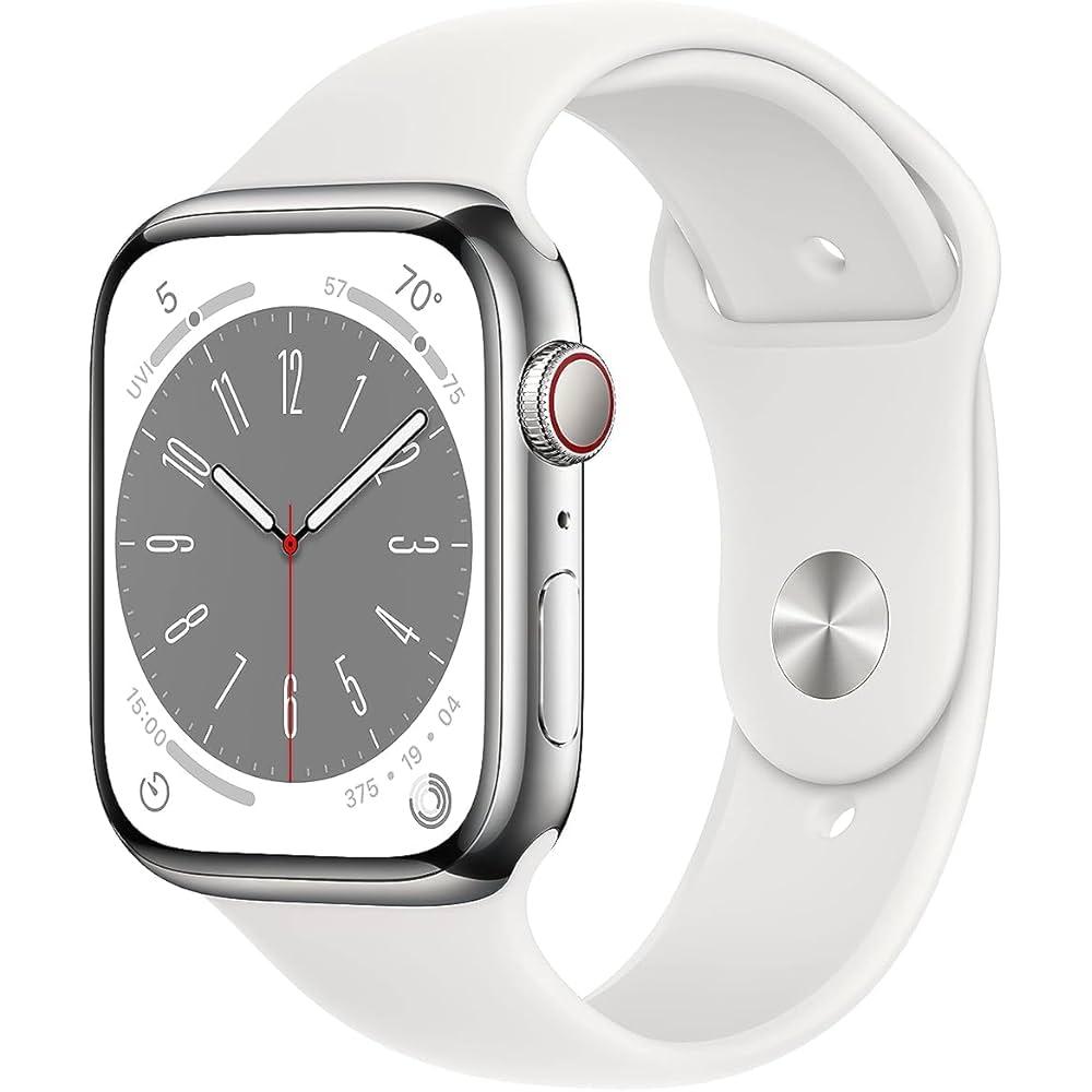 Apple Watch Series 9 (2023) GPS + Cellular 41 mm - Acier inoxydable Argent - Bracelet sport Blanc Reconditionné - Apple reconditionné disponible sur Backmarket