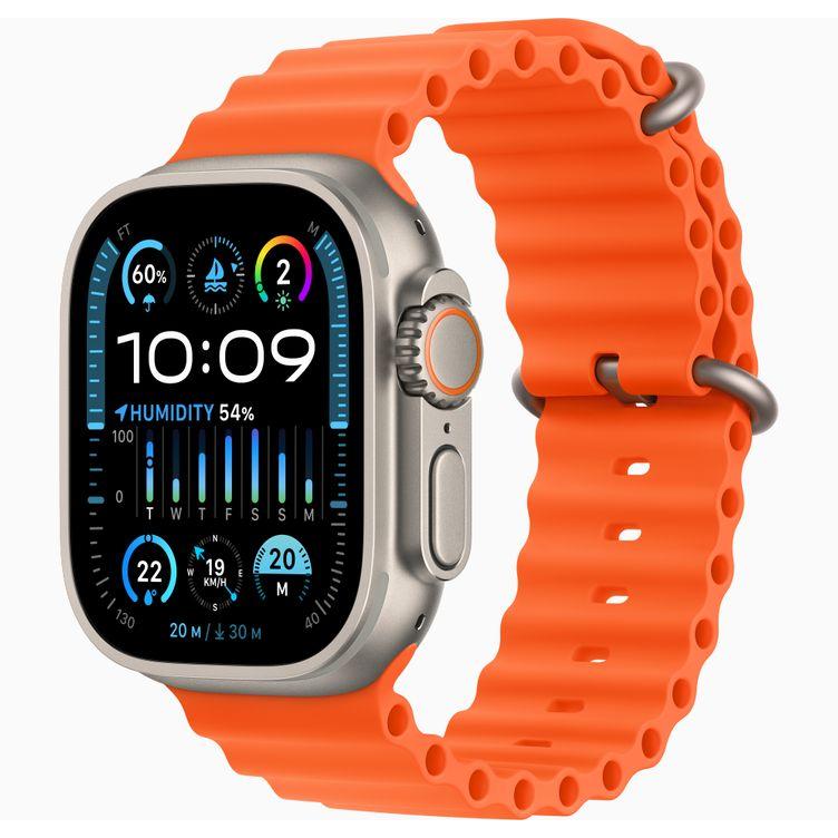 Apple Watch Ultra 2 (2023) GPS + Cellular 49 mm - Titane Titane naturel - Bracelet Océan Orange Reconditionné - Apple reconditionné disponible sur Backmarket