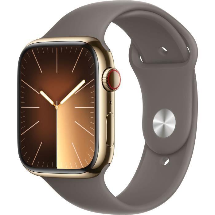 Apple Watch Series 9 (2023) GPS + Cellular 45 mm - Acier inoxydable Or - Bracelet sport Marron Reconditionné - Apple reconditionné disponible sur Backmarket