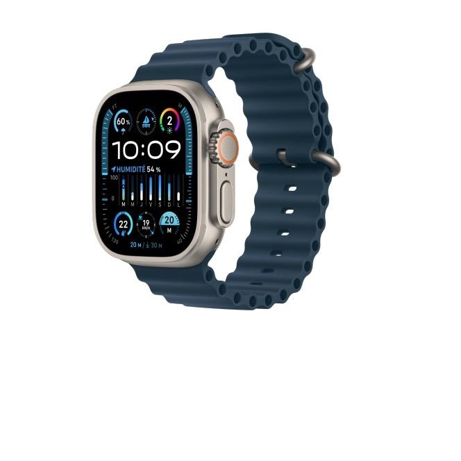 Apple Watch Ultra (2022) GPS + Cellular 49 mm - Titane Titane naturel - Bracelet Océan Bleu