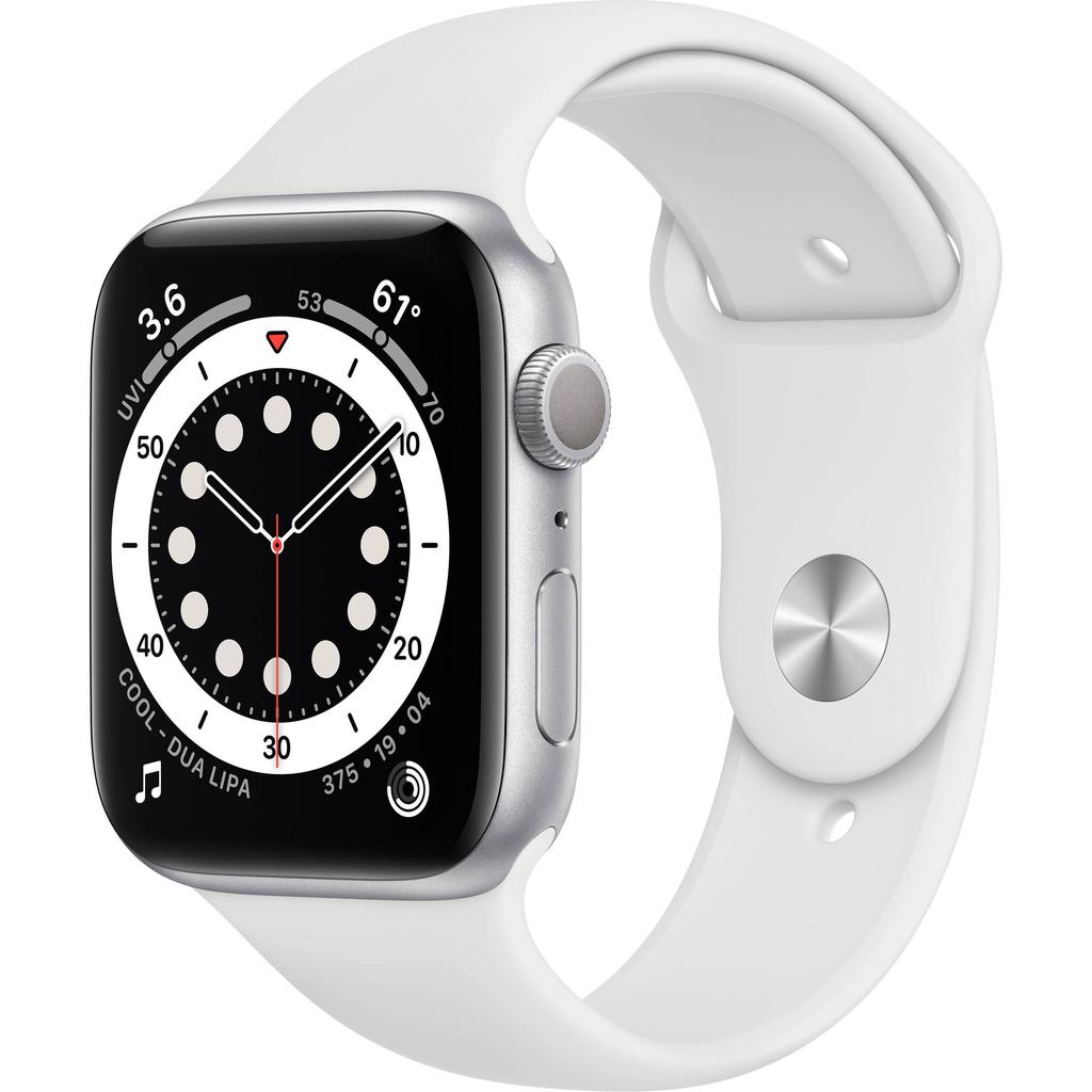 Apple Watch Series 6 (2020) GPS 44 mm - Aluminium Argent - Bracelet sport Blanc Reconditionné - Apple reconditionné disponible sur Backmarket