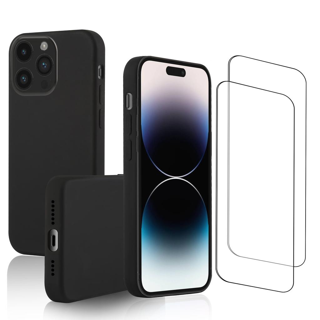 Coque iPhone 14 Pro Max et 2 écrans de protection - Silicone - Noir Reconditionné - N/A reconditionné disponible sur Backmarket