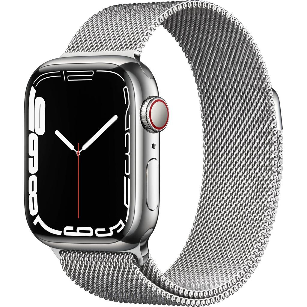 Apple Watch Series 7 (2021) GPS + Cellular 41 mm - Acier inoxydable Argent - Bracelet milanais Gris Reconditionné - Apple reconditionné disponible sur Backmarket