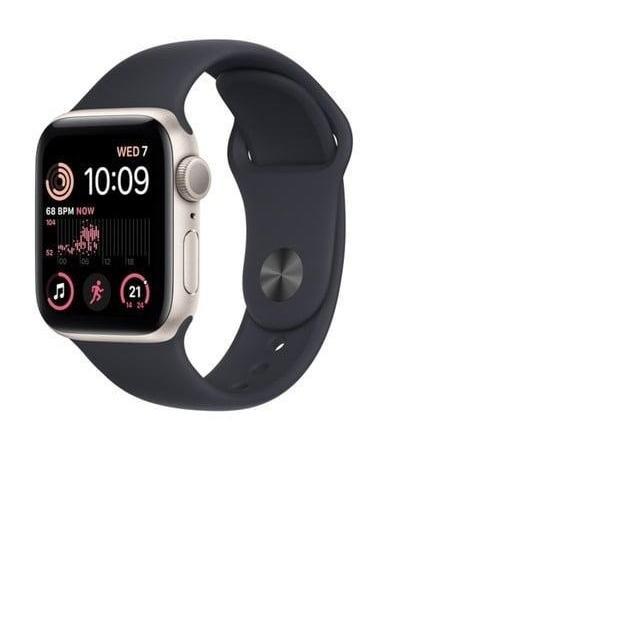 Apple Watch Series SE 2 (2022) GPS 44 mm - Aluminium Lumière stellaire - Bracelet sport Noir Reconditionné - Apple reconditionné disponible sur Backmarket