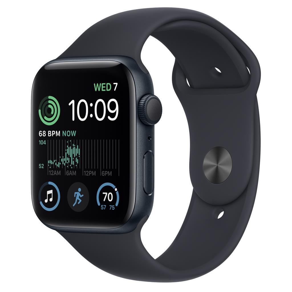 Apple Watch Series SE 2 (2022) GPS 44 mm - Aluminium Minuit - Bracelet sport Noir Reconditionné - Apple reconditionné disponible sur Backmarket
