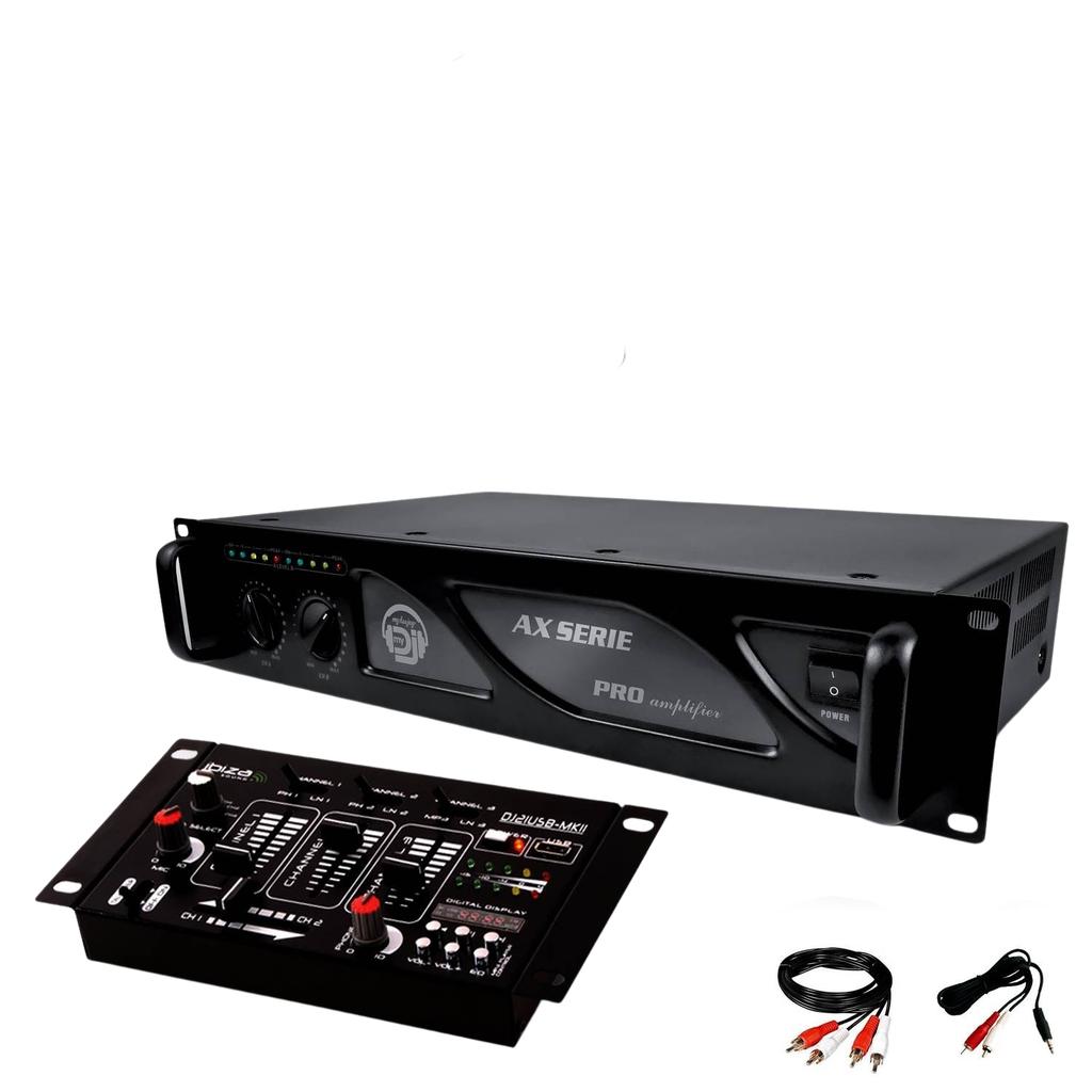 Amplificateur Ibiza Sound Amplificateur sono 2 x 500W MY DEEJAY AX-1000 MyDj + Table de mixage DJ21 4 voies 7 entrées + USB Reconditionné - Ibiza Sound reconditionné disponible sur Backmarket