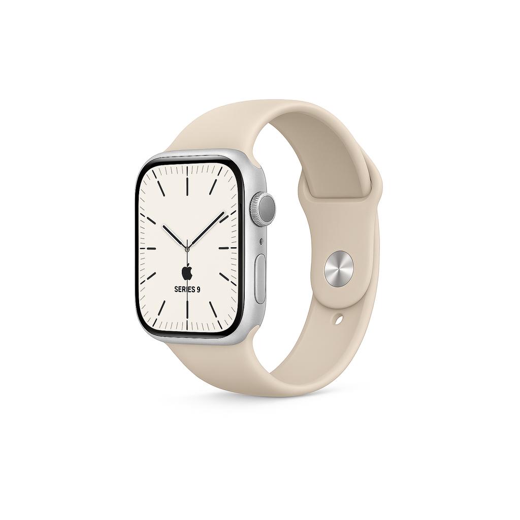 Apple Watch Series 9 (2023) GPS + Cellular 41 mm - Acier inoxydable Argent - Bracelet sport Lumière stellaire Reconditionné - Apple reconditionné disponible sur Backmarket