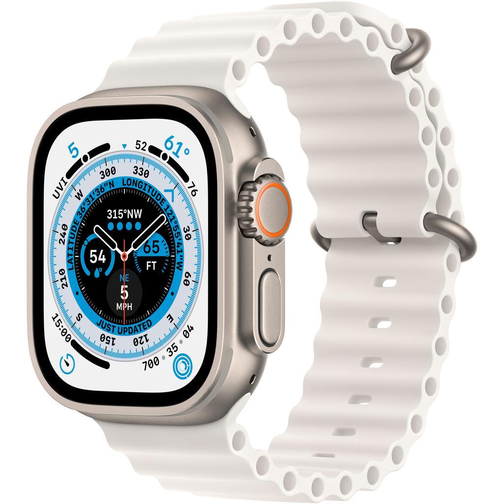 Apple Watch Ultra (2022) GPS + Cellular 49 mm - Titane Titane naturel - Bracelet Océan Blanc