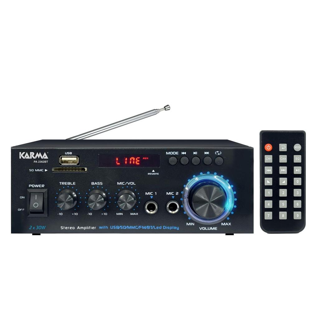 Amplificateur Party Sound Amplificateur Soirée Karaoke 50W - Stéréo - USB/BLUETOOTH/SD/ RADIO FM + Télécommande + 2 Micros Reconditionné - N/A reconditionné disponible sur Backmarket