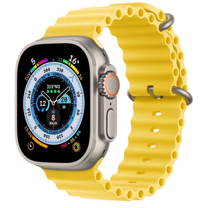 Apple Watch Ultra (2022) GPS + Cellular 49 mm - Titane Titane naturel - Bracelet Océan Jaune Reconditionné - Apple reconditionné disponible sur Backmarket