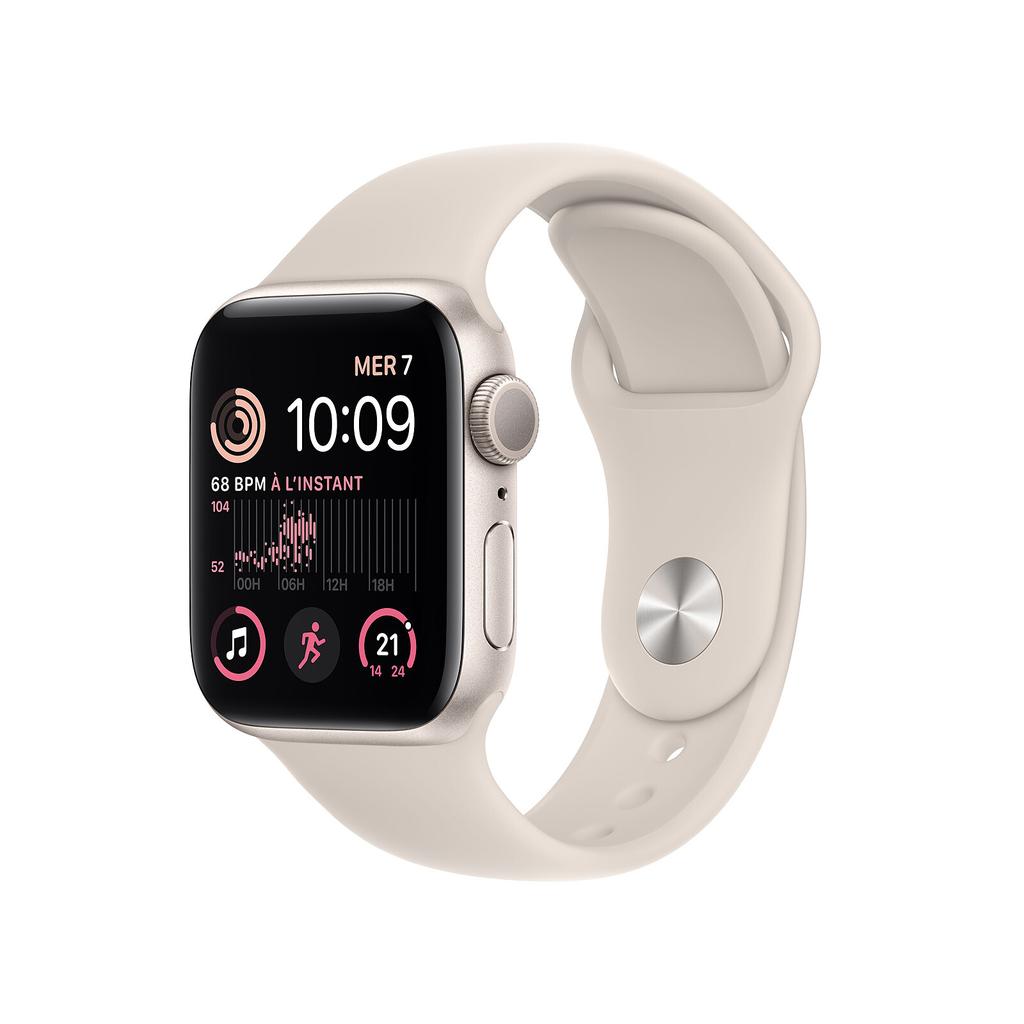 Apple Watch Series SE 2 (2022) GPS + Cellular 40 mm - Aluminium Argent - Bracelet sport Lumière stellaire Reconditionné - Apple reconditionné disponible sur Backmarket