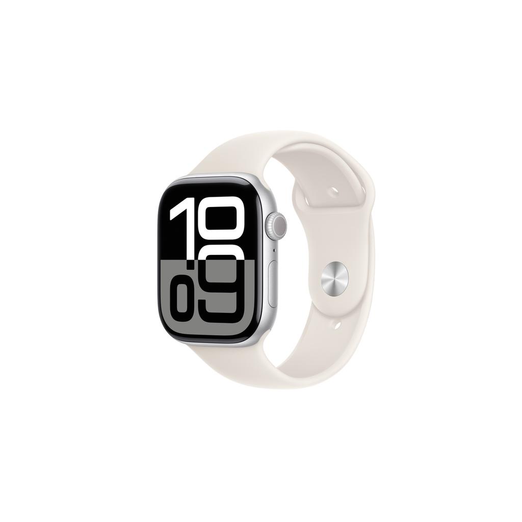 Apple Watch Series 10 (2024) GPS 46 mm - Aluminium Argent - Bracelet sport Lumière stellaire Reconditionné - Apple reconditionné disponible sur Backmarket