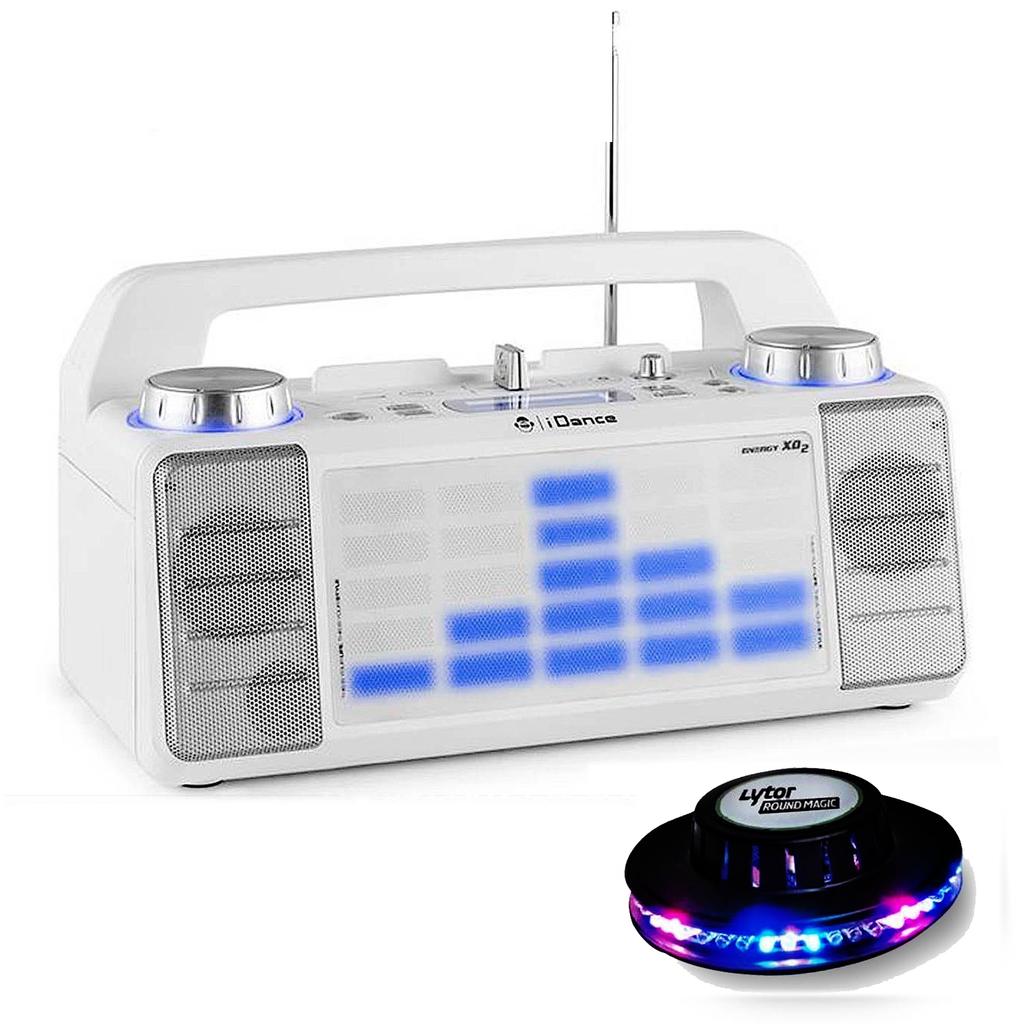 Enceinte Bluetooth Enceinte IDANCE XD2 50W à LEDs bleu AUX/FM/USB/FADER/MIXER/BT + 2 ROUNDMAGIC - Blanc Reconditionné - N/A reconditionné disponible sur Backmarket