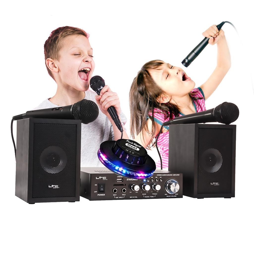 Enceintes sono Ltc Pack Karaoké Enfant Ibiza sound 2x50W STAR2MKII, Port USB/SD avec contrôles, Jeu de lumière BALL6 multi LED RVB Reconditionné - N/A reconditionné disponible sur Backmarket