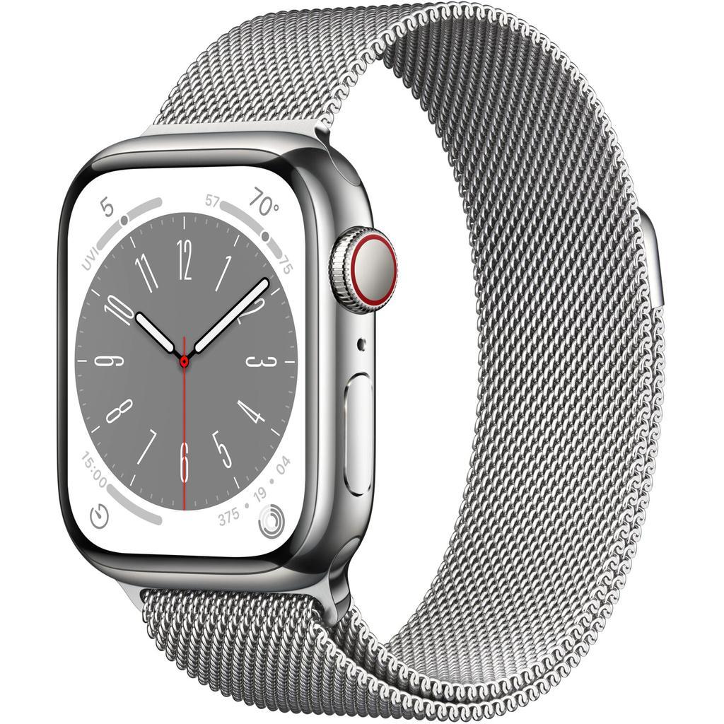 Apple Watch Series 8 (2022) GPS + Cellular 41 mm - Acier inoxydable Argent - Bracelet milanais Gris Reconditionné - Apple reconditionné disponible sur Backmarket
