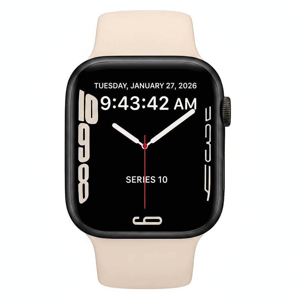 Apple Watch Series 10 (2024) GPS 46 mm - Aluminium Noir de jais - Bracelet sport Lumière stellaire Reconditionné - Apple reconditionné disponible sur Backmarket