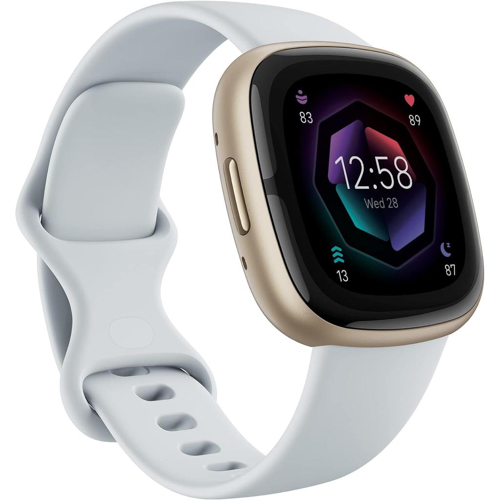 Montre Fitbit Cardio GPS Sense 2, Blue Mist/Soft Gold - Or Reconditionné - Fitbit reconditionné disponible sur Backmarket