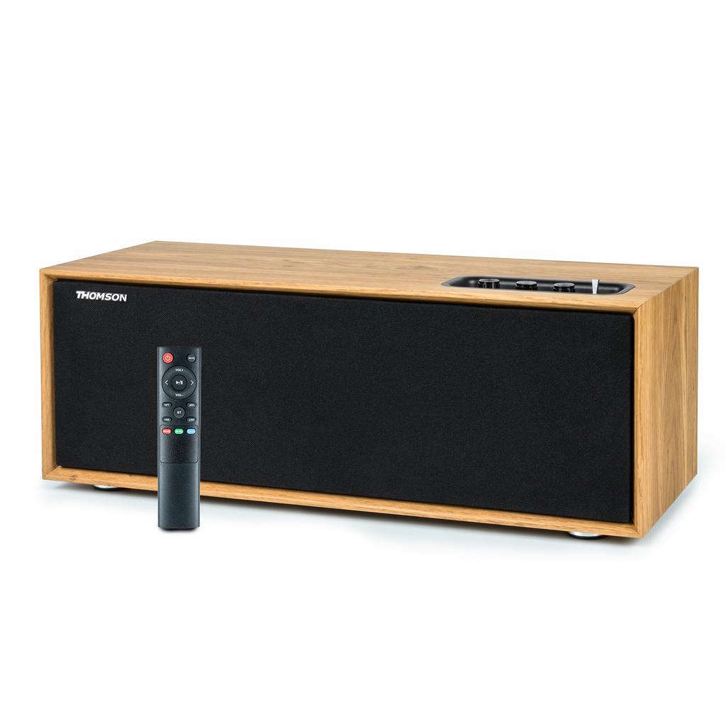 Enceinte Bluetooth Enceinte Hifi résidentielle 150W en Bois 'Cosy THOMSON WS702 - Entrée TV Audio, câble Optique, Bluetooth 5.0, USB, Egaliseur - Reconditionné - Thomson reconditionné disponible sur Backmarket