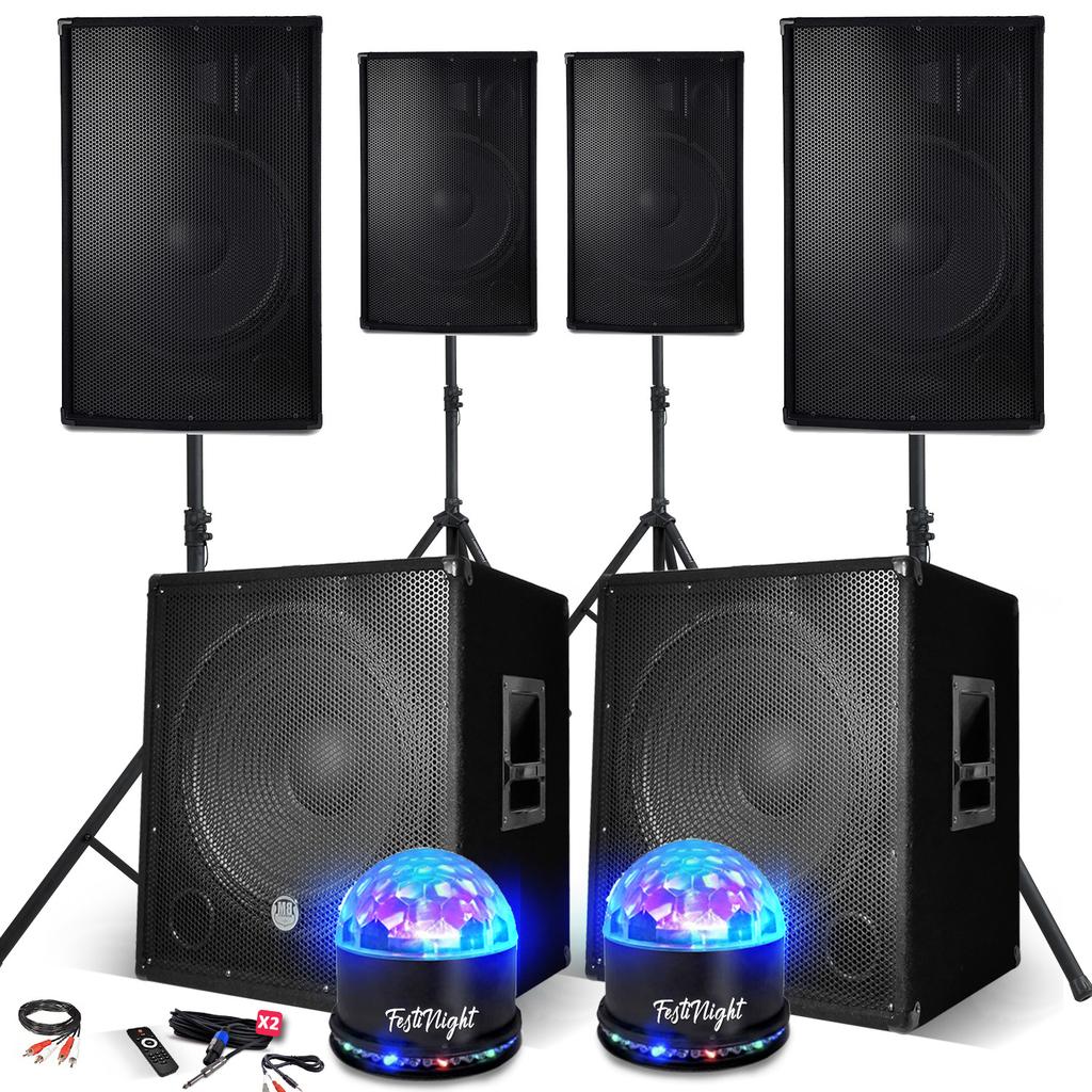 Enceintes sono Bm Sonic Système Sonorisation Complet 4400W, 4 Enceintes 2 MEGA SUB 38cm USB/BLUETOOTH CABLE PC, 2 ECLAIRAGES LED, Prestations SONO DJ Reconditionné - N/A reconditionné disponible sur Backmarket