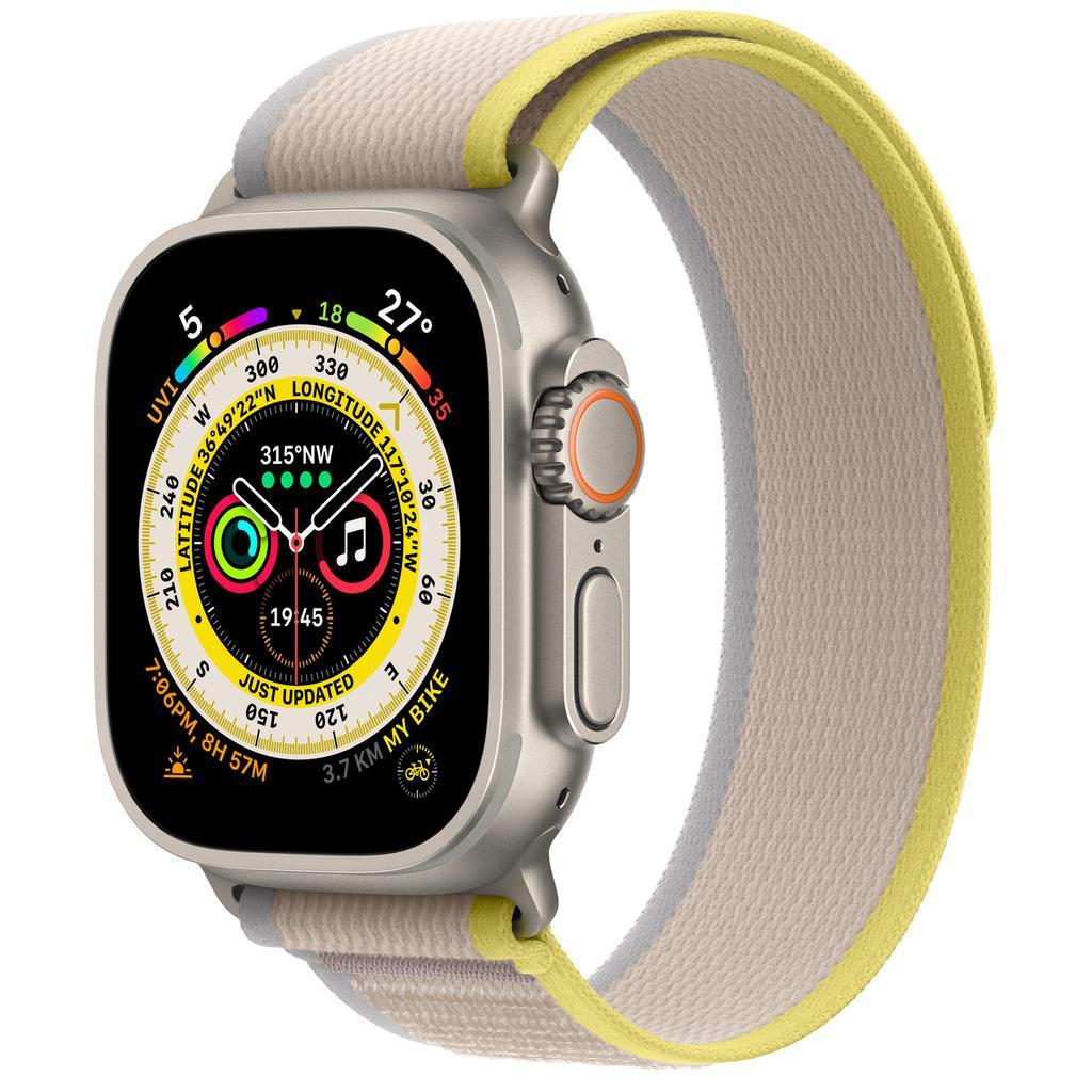 Apple Watch Ultra (2022) GPS + Cellular 49 mm - Titane Titane naturel - Boucle Trail Jaune Reconditionné - Apple reconditionné disponible sur Backmarket