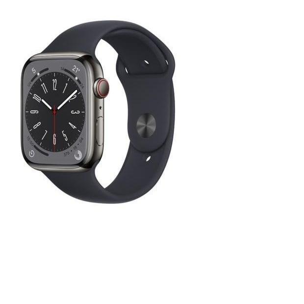 Apple Watch Series 8 (2022) GPS + Cellular 45 mm - Acier inoxydable Graphite - Bracelet sport Noir Reconditionné - Apple reconditionné disponible sur Backmarket