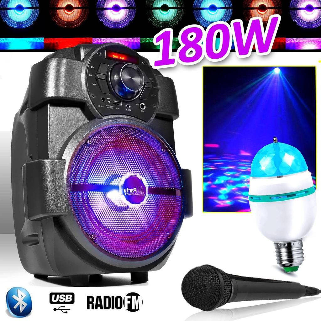 Enceintes sono Party Light Karaoké Enfants Enceinte 180W portable MICRO Batterie HANDY180 avec USB/BLUETOOTH/ RADIO FM + Ampoule 3 LED Reconditionné - Partylite reconditionné disponible sur Backmarket
