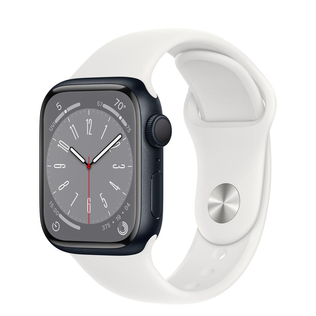 Apple Watch Series 8 (2022) GPS + Cellular 45 mm - Aluminium Minuit - Bracelet sport Blanc Reconditionné - Apple reconditionné disponible sur Backmarket