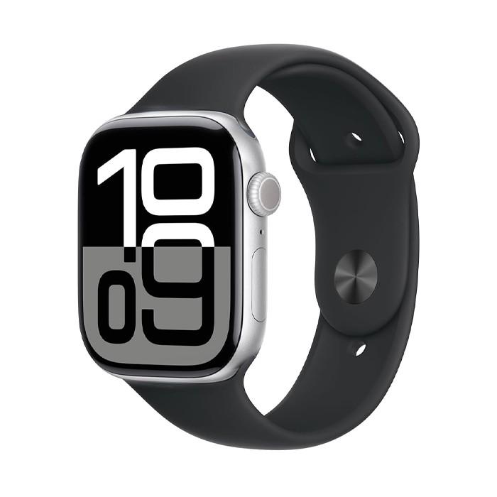 Apple Watch Series 10 (2024) GPS + Cellular 46 mm - Aluminium Argent - Bracelet sport Noir Reconditionné - Apple reconditionné disponible sur Backmarket
