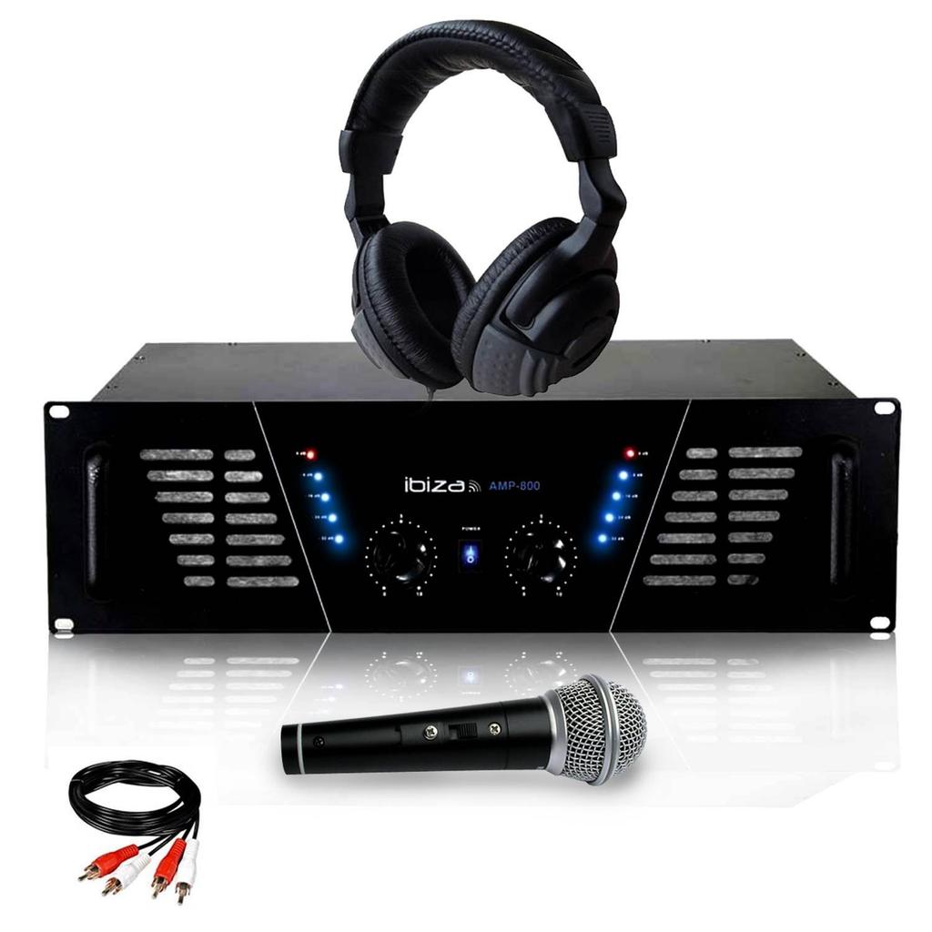 Amplificateur Amplificateur sono Dj 2 x 600W Max IBIZA SOUND AMP-800 + Casque Audio + MICRO et Câble RCA de liaison Reconditionné - Ibiza Sound reconditionné disponible sur Backmarket