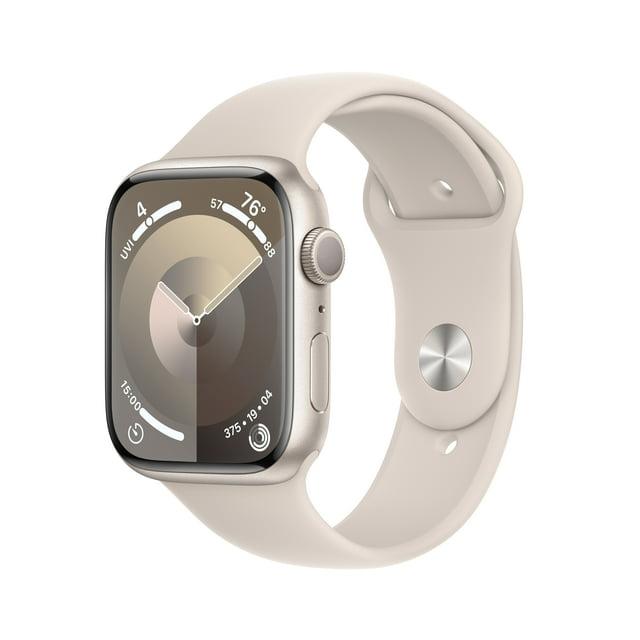 Apple Watch Series 9 (2023) GPS 45 mm - Aluminium Lumière stellaire - Bracelet sport Lumière stellaire Reconditionné - Apple reconditionné disponible sur Backmarket