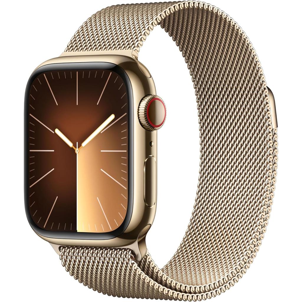 Apple Watch Series 9 (2023) GPS + Cellular 45 mm - Acier inoxydable Or - Bracelet milanais Or Reconditionné - Apple reconditionné disponible sur Backmarket