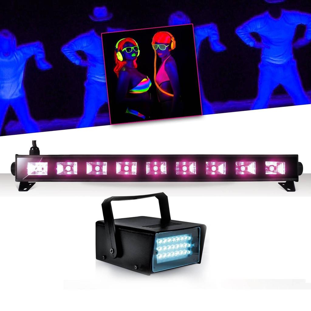Éclairage Ibiza Light Réglette Barre Néon Lumière noire 9x3WFLUO BLACK LIGHT Halloween + Mini LEDSTROBE LED Reconditionné - N/A reconditionné disponible sur Backmarket