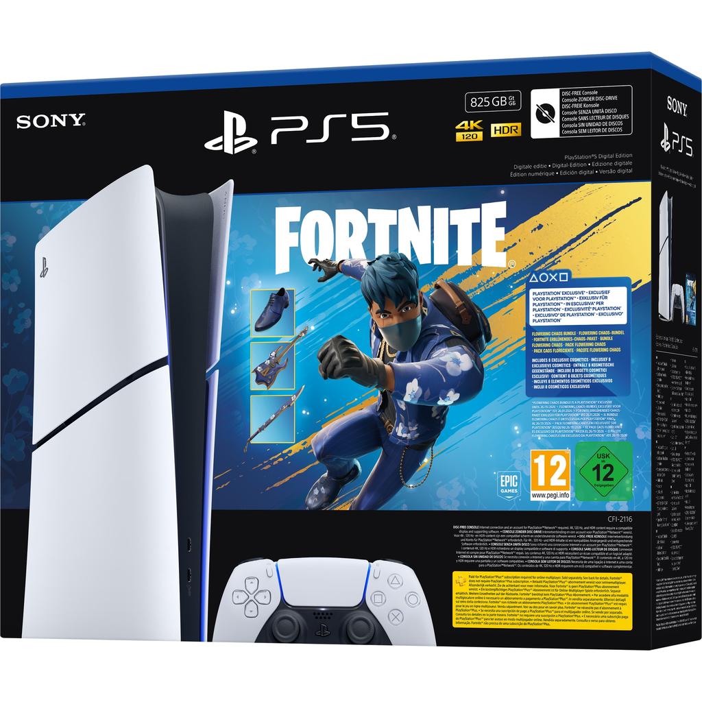 PlayStation 5 Slim Digital Edition 825Go - Blanc + Fortnite Flowering Chaos Bundle Reconditionné - Sony reconditionné disponible sur Backmarket