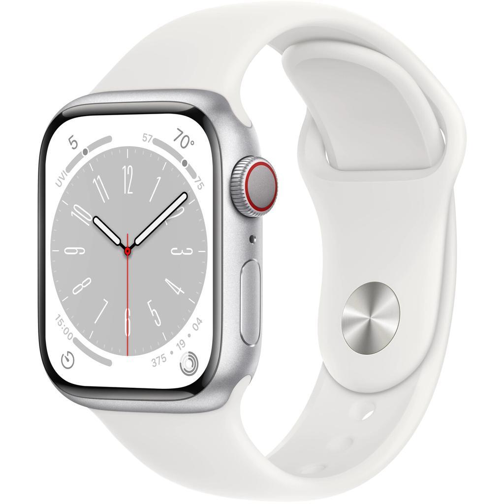 Apple Watch Series 8 (2022) GPS + Cellular 41 mm - Aluminium Argent - Bracelet sport Blanc Reconditionné - Apple reconditionné disponible sur Backmarket