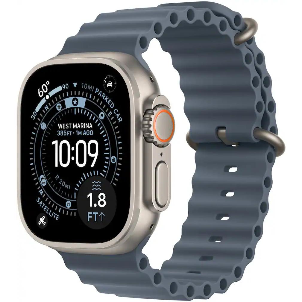 Apple Watch Ultra 3 (2025) GPS + Cellular 49 mm - Titane Naturel - Bracelet Océan Bleu Reconditionné - Apple reconditionné disponible sur Backmarket
