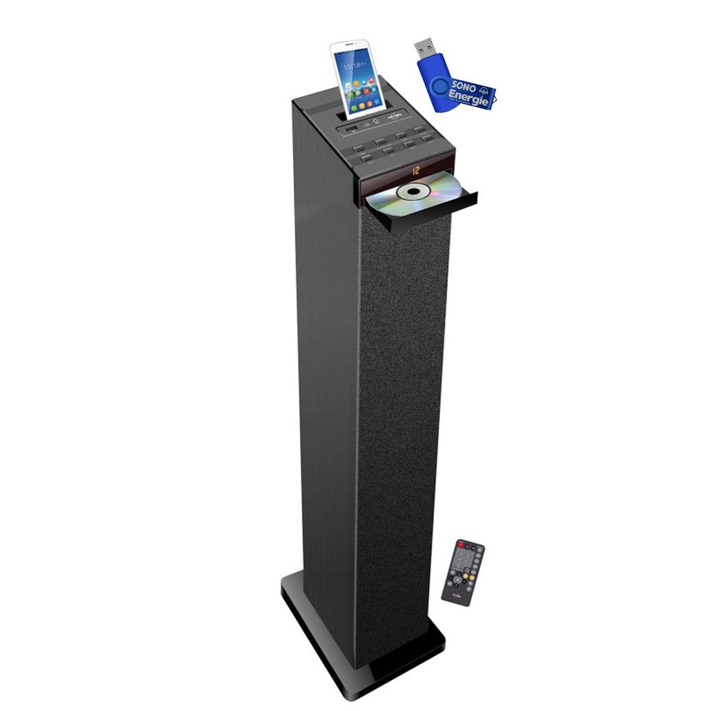 Enceinte Inovalley Tour de son noire avec lecteur CD, Bluetooth, FM et USB, 60W + télécommande , clé 32Go Inclus - Noir Reconditionné - N/A reconditionné disponible sur Backmarket