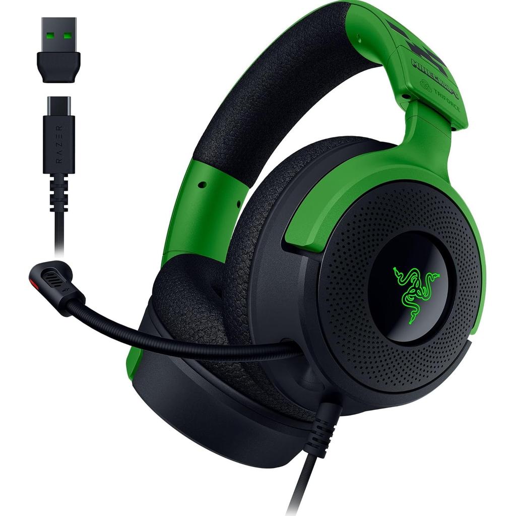Casque réducteur de bruit gaming filaire avec micro Razer Kraken V4 X Minecraft Edition - Noir Reconditionné - Razer reconditionné disponible sur Backmarket