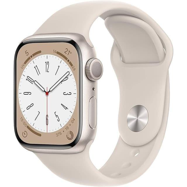 Apple Watch Series 8 (2022) GPS + Cellular 45 mm - Acier inoxydable Argent - Bracelet sport Lumière stellaire Reconditionné - Apple reconditionné disponible sur Backmarket