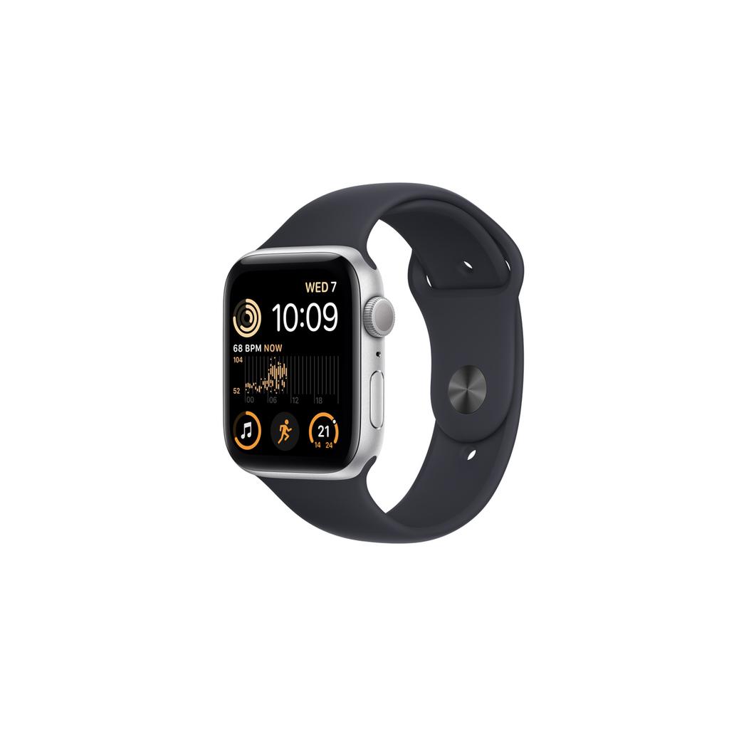 Apple Watch Series SE 2 (2022) GPS 44 mm - Aluminium Argent - Bracelet sport Noir