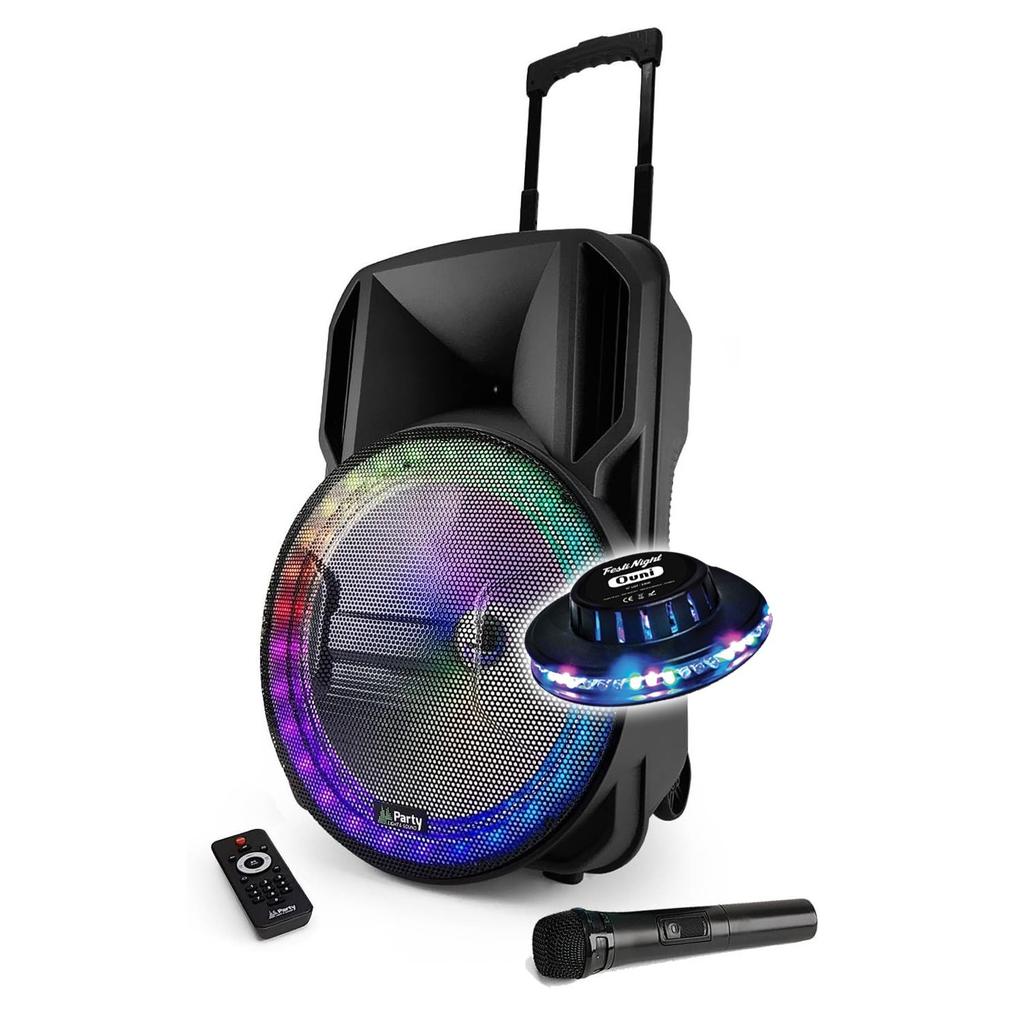 Enceinte Bluetooth Party Sound & Light Enceinte sono DJ PARTY KARAOKE 800W Batterie Disco Mobile 15"" à LED RGB USB/MICRO SD/Bluetooth / RADIO FM + Mic