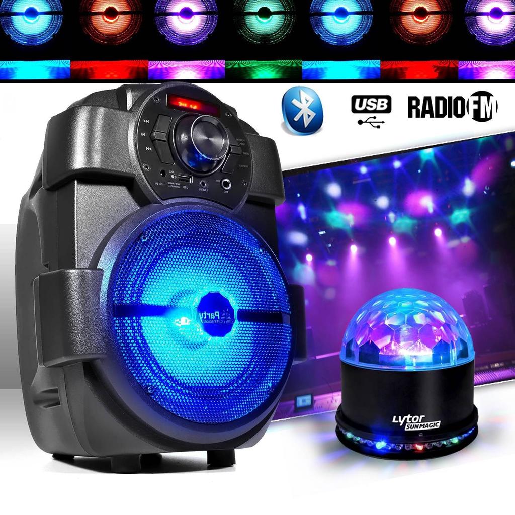 Enceintes sono Party Light Karaoké Enfants Enceinte 180W portable Batterie HANDY180 avec USB/BLUETOOTH/ RADIO FM + SunMagic Reconditionné - Partylite reconditionné disponible sur Backmarket