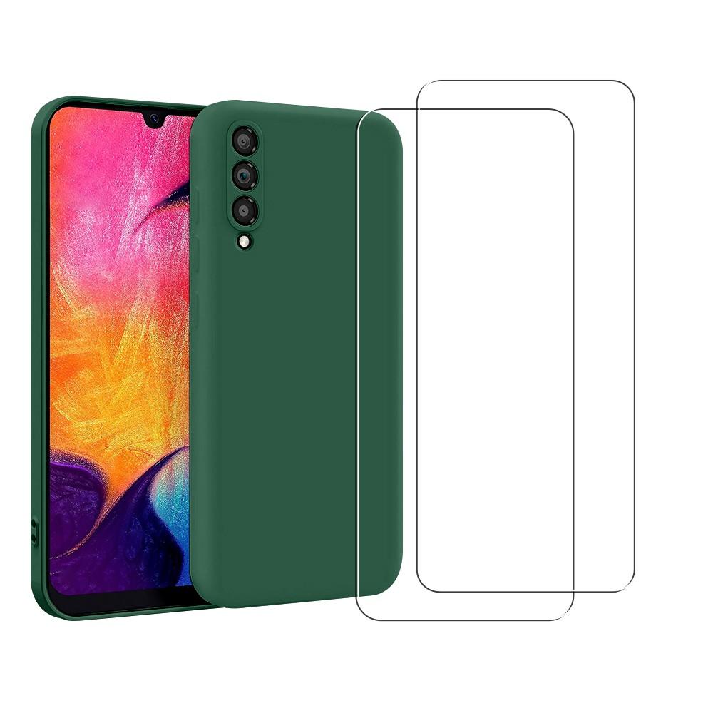Coque Galaxy A50 et 2 écrans de protection - Silicone - Vert