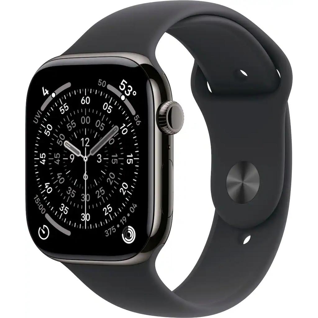 Apple Watch (2025) GPS + Cellular 46 mm - Titane Ardoise - Bracelet sport Noir Reconditionné - Apple reconditionné disponible sur Backmarket