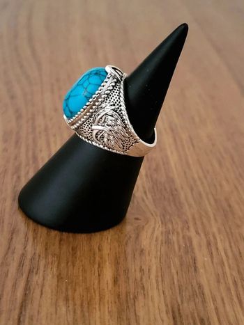 Bague Chevalière Ring Signet Siegelring Homme Pierre Turquoise Motif Aigle Phénix Style Vintage