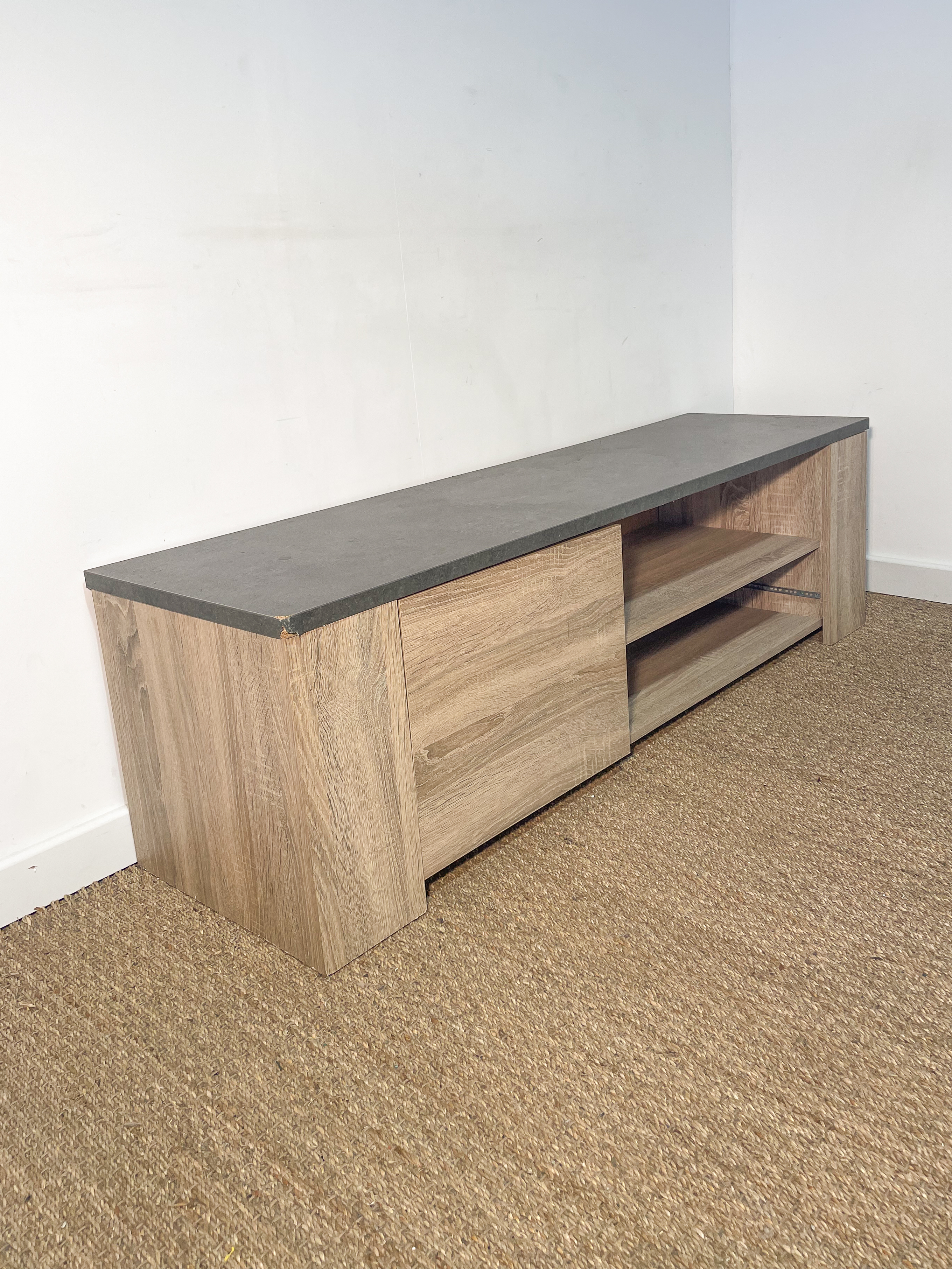 Meuble TV long bois et gris