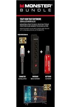 PACK HDMI 4K 22,5 GBPS CABLE HDMI 2.0 1,8 M+ PARAFOUDRE 4 PRISES + KIT DE NETTOYAGE ECRAN 60 ML Bon état - Monster Cable reconditionné disponible sur Darty