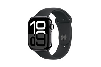 Apple Watch Series 10 GPS + Cellular 46mm Boîtier en Aluminium Noir de Jais avec Bracelet Sport Noir - S/M État correct - Apple reconditionné disponible sur Darty