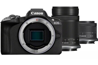 EOS R50 + RF-S 18-45mm f/4.5-6.3 IS STM + RF-S 55-210mm f/5-7.1 IS STM Bon état - Canon reconditionné disponible sur Darty