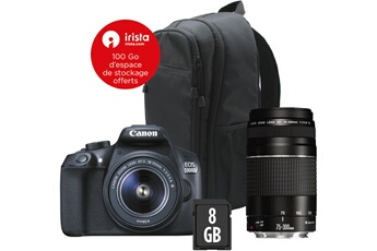 EOS 1300D + EF-S 18-55MM DC III + EF 75-300mm f/4-5.6 III + Sac + SD 8GO Très bon état - Canon reconditionné disponible sur Darty